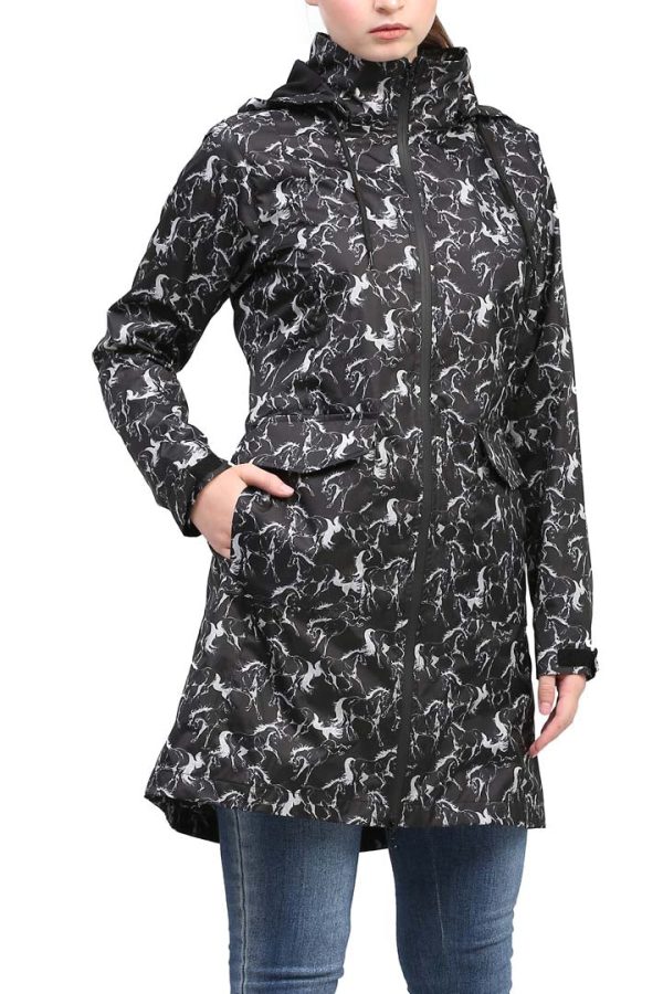 Equine Couture Ladies Linear Horse Rain Full Length Jacket Cheap - Image 4