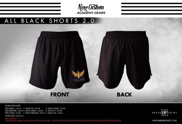 Valor JJ All Black Custom Shorts 2.0 #1336 on Sale
