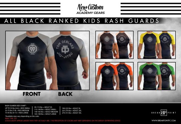 Bully Me Now Academy All Black Ranked KIDS Short Sleeve Rash Guards #524 A For Cheap