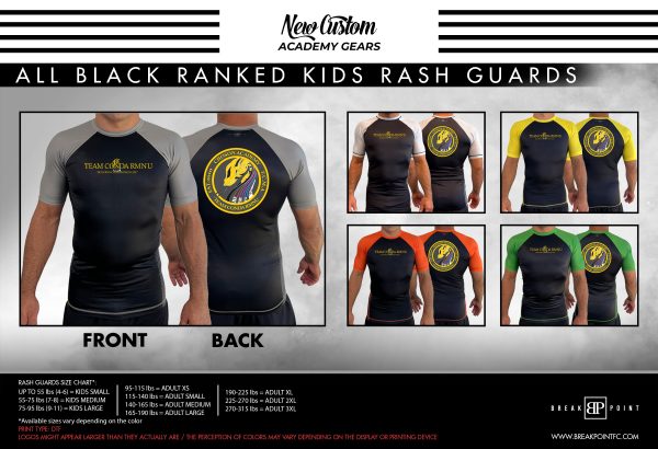Choson Academy of Full Circle All Black Ranked KIDS Short Sleeve Rash Guards #544 Discount