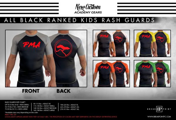 Pacific Martial Arts All Black Ranked KIDS Short Sleeve Rash Guards #03 Supply