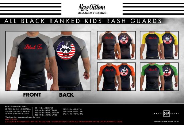 Black Tie Trinity Jiu Jitsu All Black Ranked KIDS Short Sleeve Rash Guards #674 Cheap