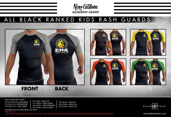 Columbia Martial Arts & Fitness All Black Ranked KIDS Short Sleeve Rash Guards #1256 For Discount