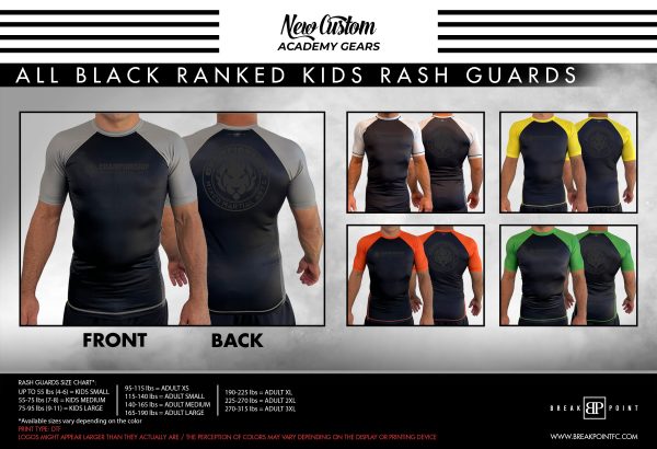 Championship Mixed Martial Arts All Black Ranked KIDS Short Sleeve Rash Guards #1070 B Fashion
