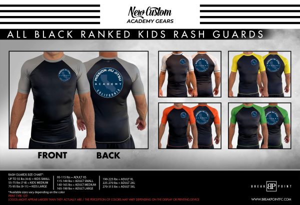 Vit Sports All Black Ranked KIDS Short Sleeve Rash Guards #1048 B Online Hot Sale