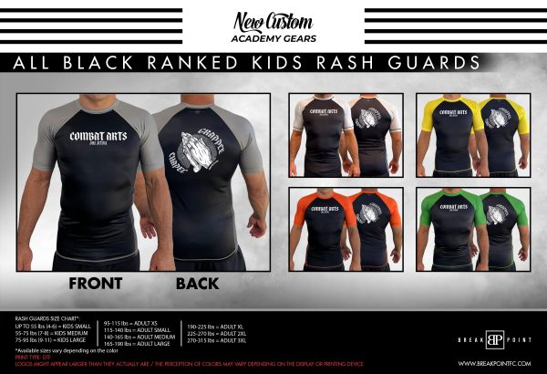 Combat Arts Strength and Conditioning All Black Ranked KIDS Short Sleeve Rash Guards #810 Discount