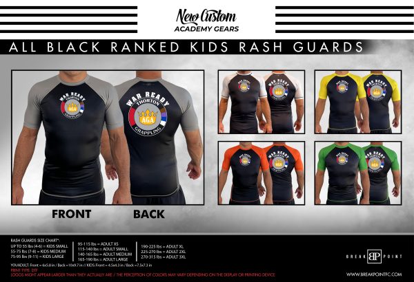 Assassin Grappling All Black Ranked KIDS Short Sleeve Rash Guards #514 C Online now