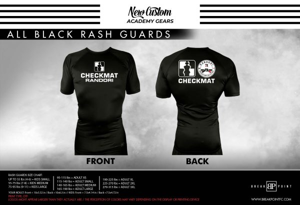 Randori Brazilian Jiu Jitsu All Black Custom Rash Guards Short Sleeves #919 B Supply