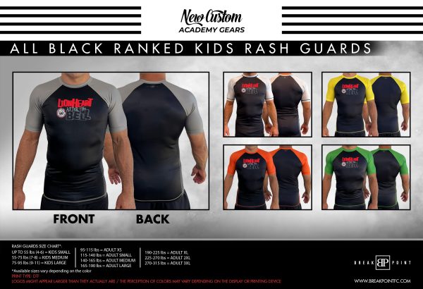 Lionheart MMA and Fitness All Black Ranked KIDS Short Sleeve Rash Guards #698 C Cheap