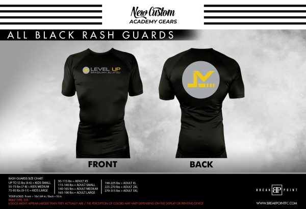 Level Up BJJ All Black Custom Rash Guards Short Sleeves #025 A Online Sale