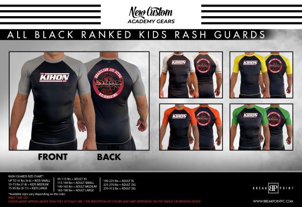 Kihon MMA All Black Ranked KIDS Short Sleeve Rash Guards #327 Cheap