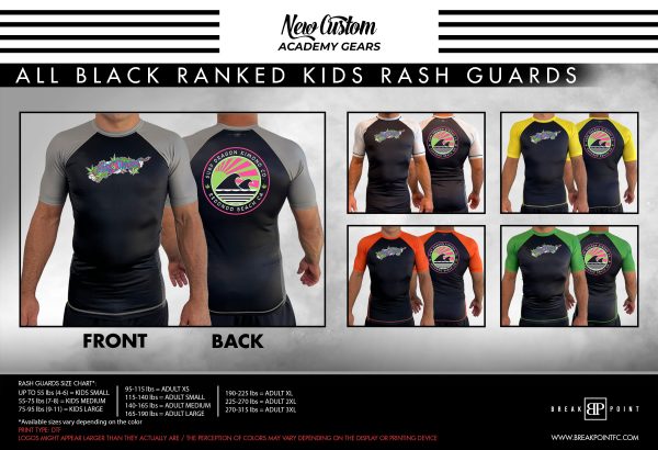King Harbor Fitness All Black Ranked KIDS Short Sleeve Rash Guards #897 For Discount