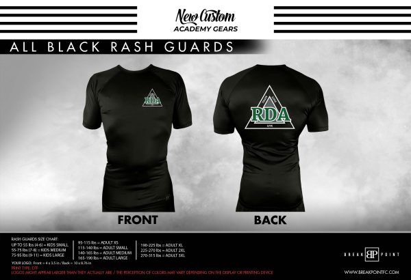 RDA Fitness & MMA All Black Custom Rash Guards Short Sleeves #478 Hot on Sale