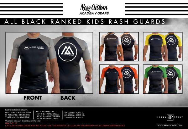 Madisonville BJJ All Black Ranked KIDS Short Sleeve Rash Guards #1085 Online Sale