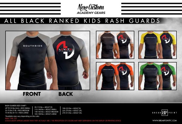 Southside Jiu Jitsu All Black Ranked KIDS Short Sleeve Rash Guards #1162 Online